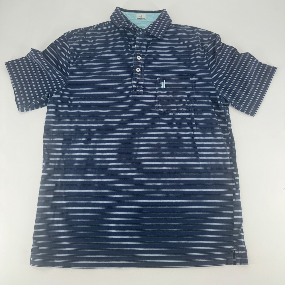 Johnnie-O Hangin Out Mens Small Navy Blue Striped Short Sleeve Polo Shirt S